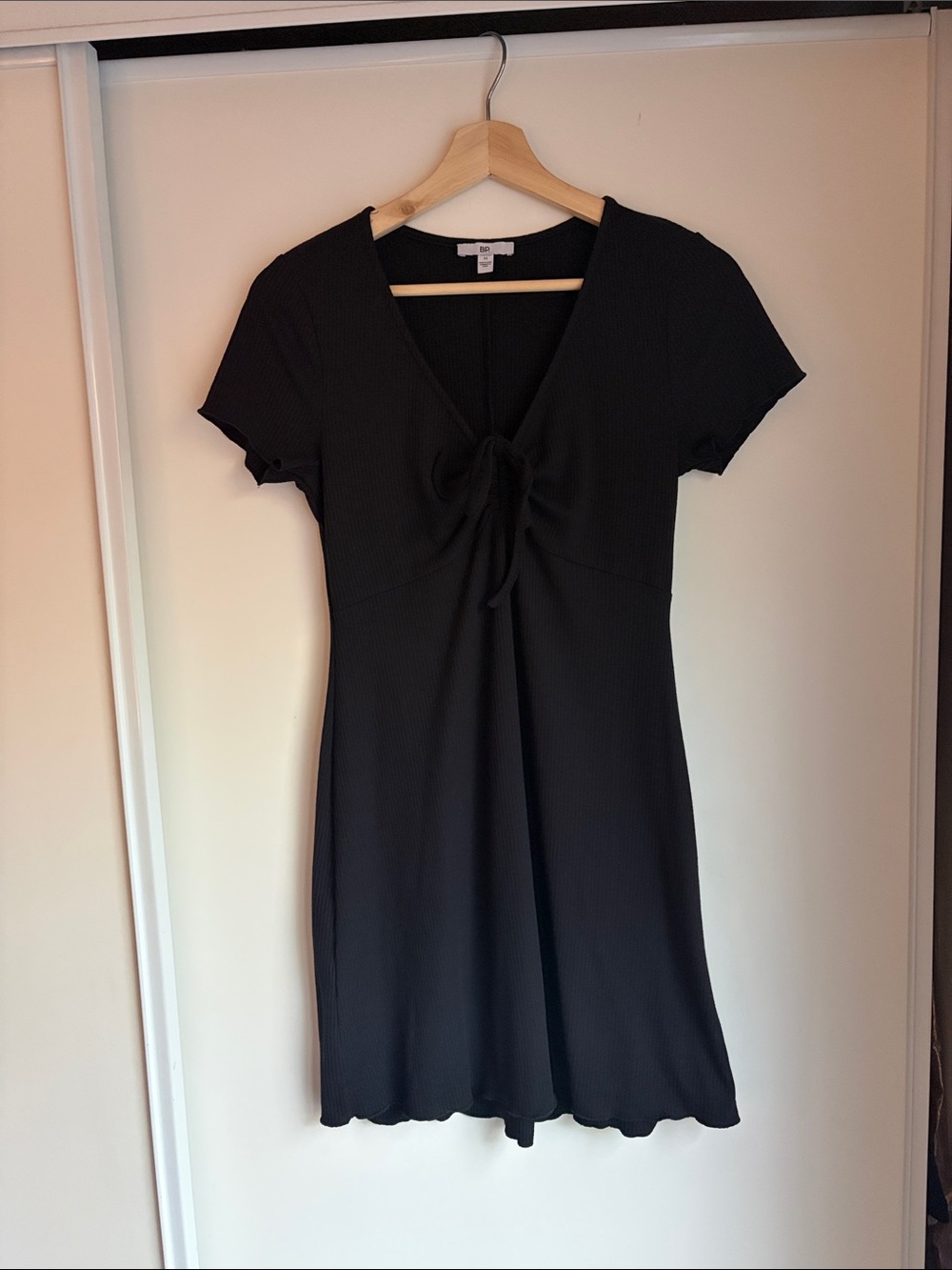 Black Tie-Front Knit Dress